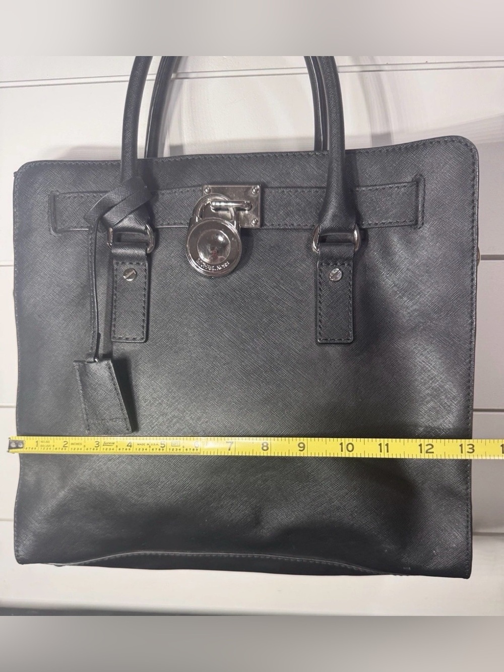 Michael Kors Hamilton Large Satchel Purse Black Saffiano Leather Silver Hardware - Picture 8 of 10